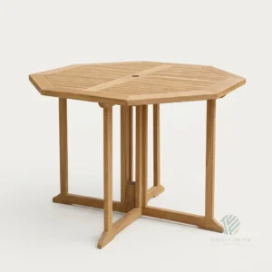 Bristol folding octagonal teak dining table crafted from solid Indonesian teak for outdoor furniture