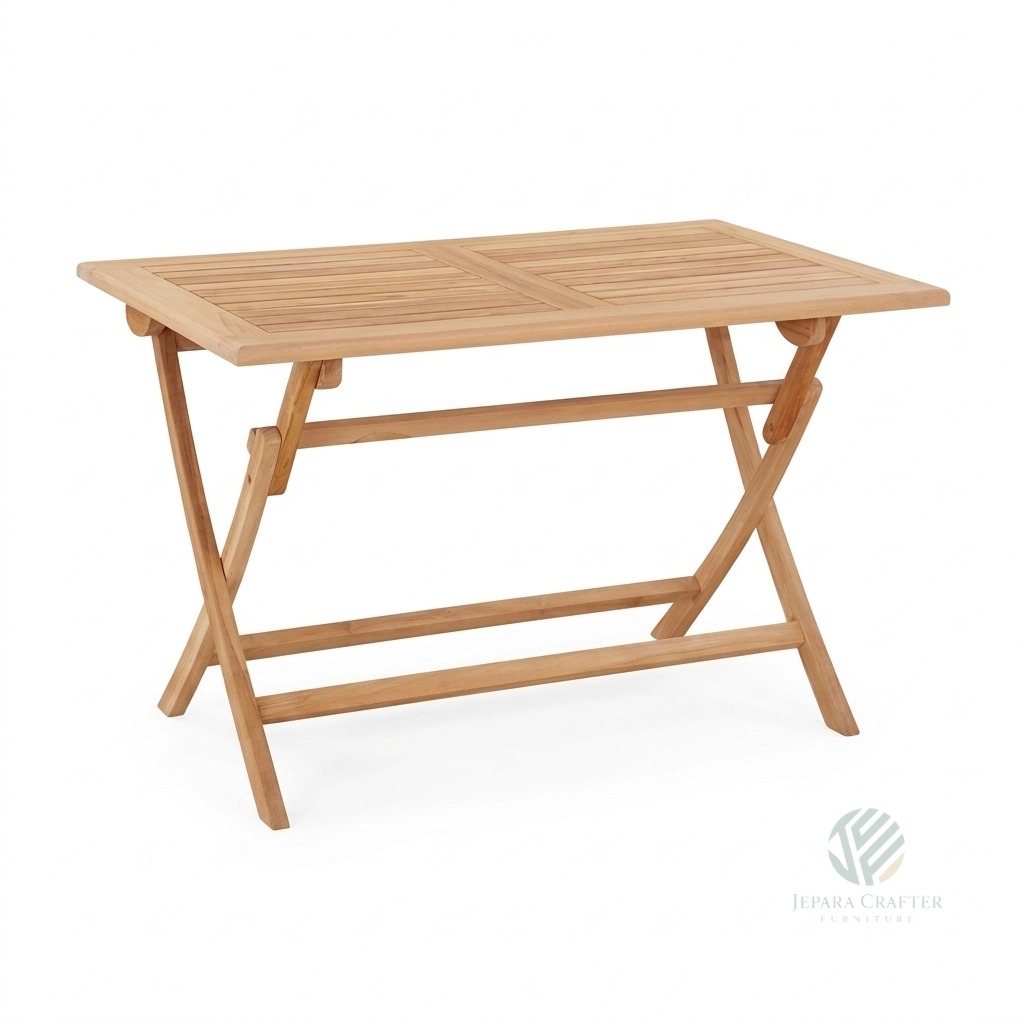 Harlington folding rectangular teak dining table made from solid Indonesian teak for outdoor furniture