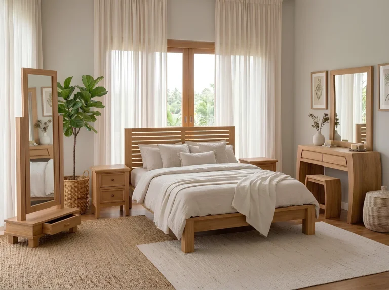 Tropical teak wood bedroom furniture made from solid teak by Indonesian furniture manufacturer