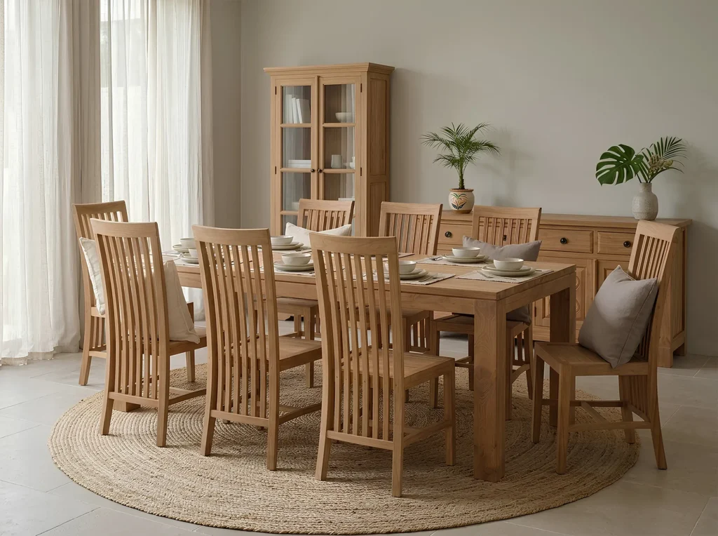 Solid teak wood dining room furniture set by Jepara furniture manufacturer Indonesia