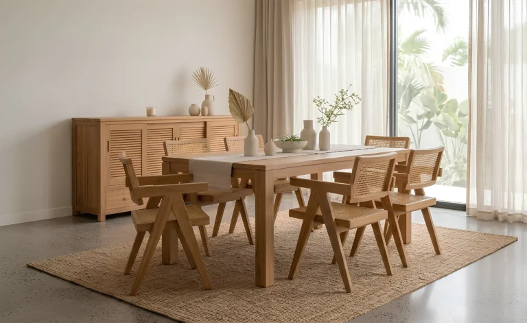 Solid teak wood modern tropical dining room furniture from Jepara Indonesia factory
