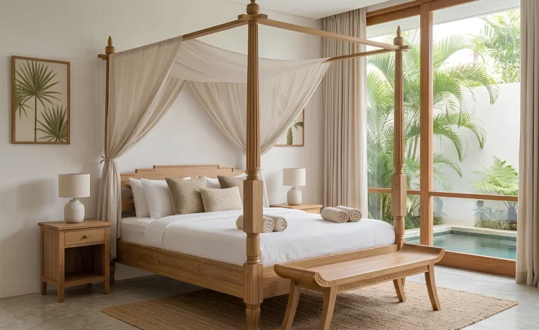Solid teak wood tropical resort bedroom furniture by Jepara furniture manufacturer Indonesia