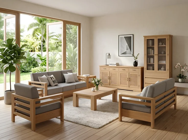 Tropical teak wood sofa set made from solid teak by Indonesian furniture manufacturer