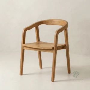 Aster solid teak dining chair with curved wooden frame and natural woven seat handcrafted in Jepara Indonesia