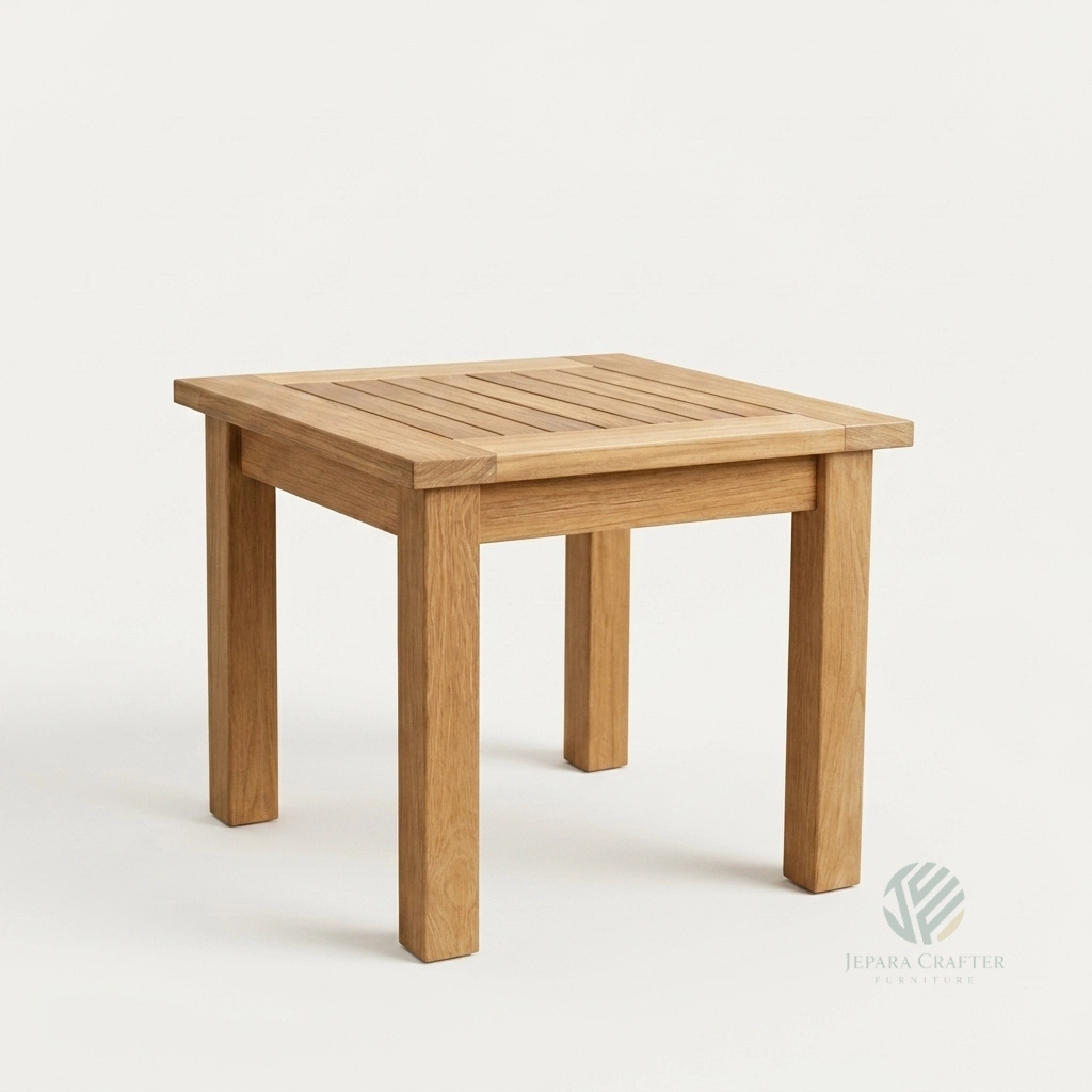 Aurelia teak side table made from solid Indonesian teak for outdoor patio furniture