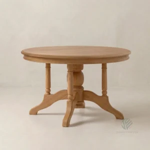 Round teak dining table with pedestal base