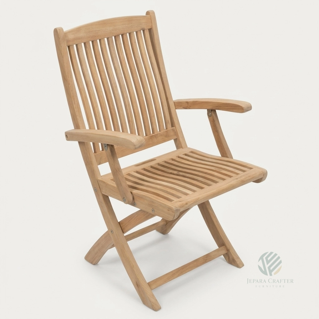 Belmont folding teak armchair with armrests made from solid Indonesian teak