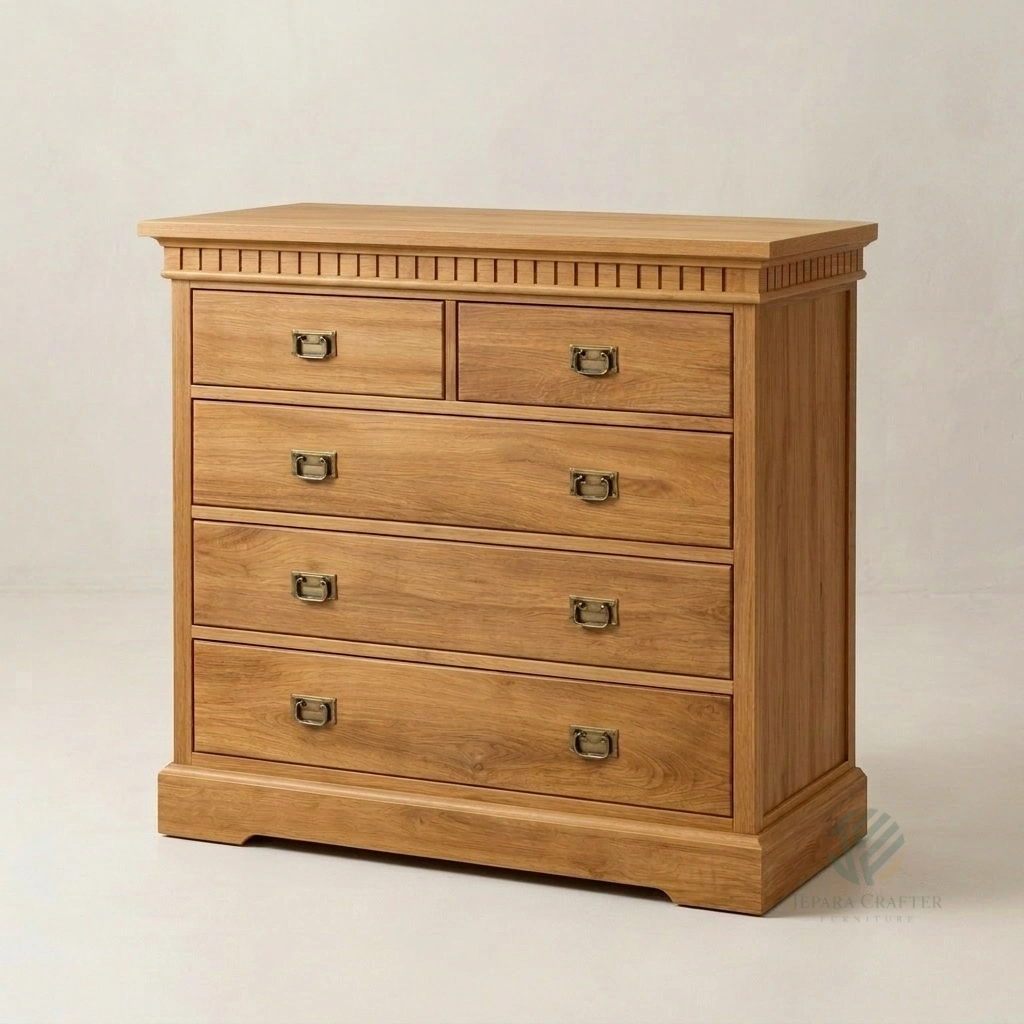 Benson solid teak dresser featuring spacious drawers and handcrafted Indonesian furniture construction