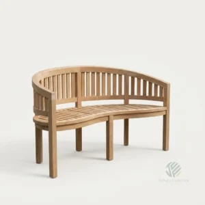 Carlton curved teak bench made from solid Indonesian teak wood for outdoor patio and garden use