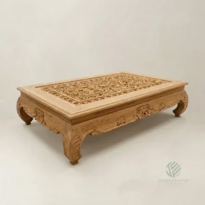 Carved Teak Coffee Table handcrafted by Jepara furniture manufacturer Indonesia for residential and hospitality interiors
