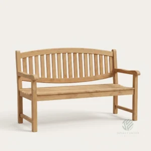 Chelsea teak garden bench with arched slatted back made from solid Indonesian teak wood