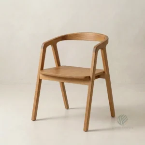Cleo solid teak dining chair with minimalist silhouette and natural wood grain appearance