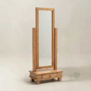 Cora solid teak standing mirror with natural wooden frame handcrafted in Jepara Indonesia