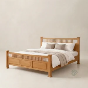 Elio teak bed handcrafted in Jepara Indonesia with a simple contemporary wooden frame