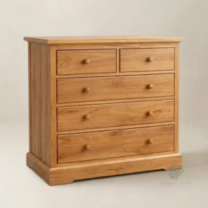 Elton solid teak dresser with spacious drawer storage and minimalist bedroom style