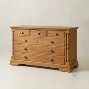 Grant solid teak dresser with classic cabinet form and handcrafted drawer storage