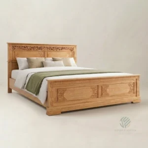 Iris teak bed with handcrafted solid wood frame designed for comfortable bedrooms
