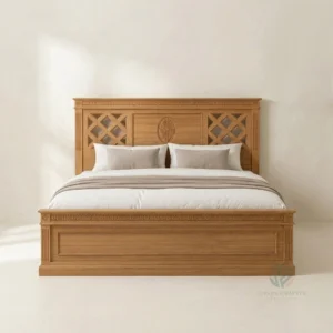 Kira solid teak bed featuring handcrafted wooden structure for modern interiors