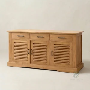 Linea solid teak sideboard with louvered 3 doors handcrafted by Jepara furniture manufacturer Indonesia