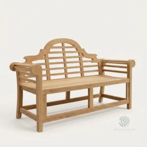 Lutyens teak garden bench with iconic arched lattice back handcrafted from solid Indonesian teak