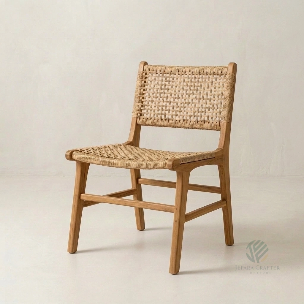 Mason solid teak dining chair with sturdy frame construction and comfortable upholstered seating