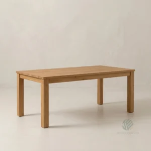 Solid teak rectangular dining table with natural sanded finish