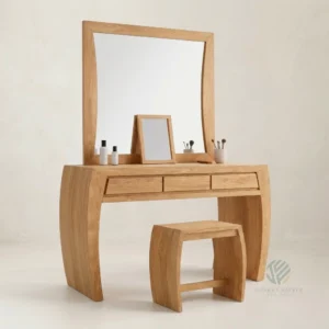 Mila solid teak dressing table Two Drawers with mirror and minimalist design for modern bedroom settings