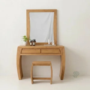 Mila solid teak dressing table with matching mirror and handcrafted wooden frame from Indonesia