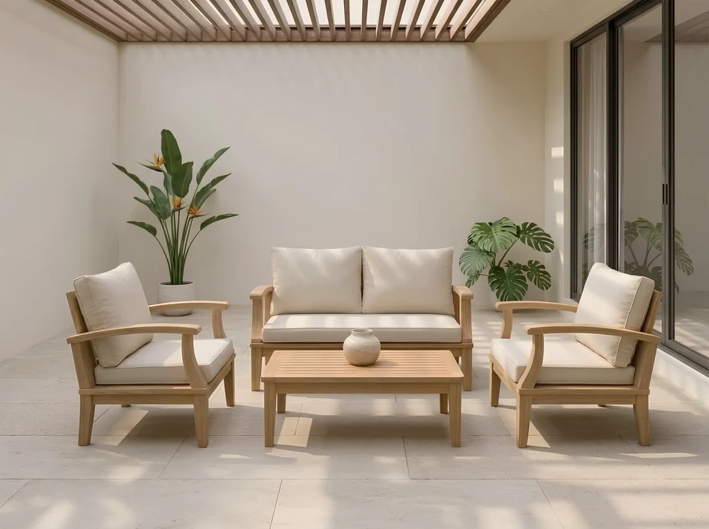 Modern outdoor teak sofa set made from solid teak wood in Jepara Indonesia