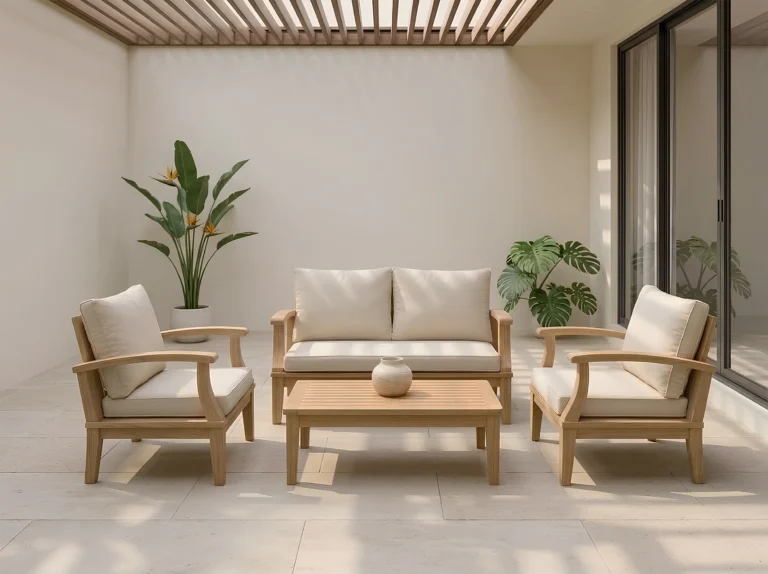 Modern outdoor teak sofa set made from solid teak wood in Jepara Indonesia