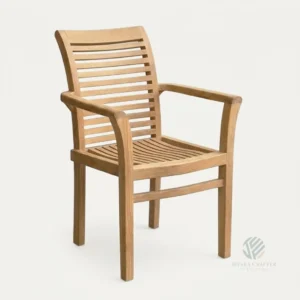 Monaco stacking teak armchair made from solid Indonesian teak for outdoor furniture and hospitality spaces