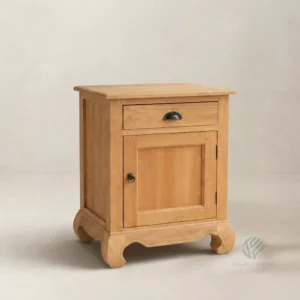 Orion solid teak nightstand with drawer storage and natural wood grain detail for bedroom interiors