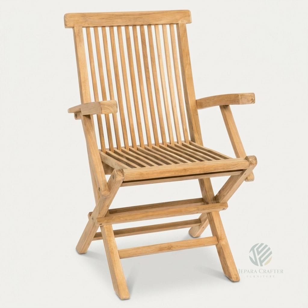Palermo folding teak armchair with arms handcrafted from solid Indonesian teak wood