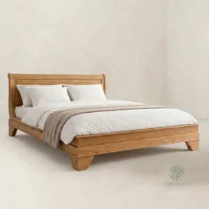 Raven solid teak bed with sturdy wooden construction and natural craftsmanship