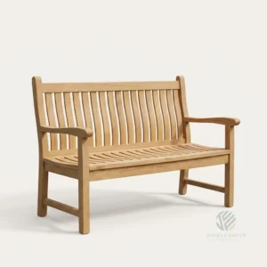 Regency teak garden bench in solid Indonesian teak with classic slatted seat and armrests