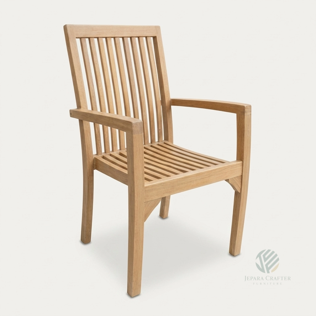 Riviera stacking teak armchair crafted from solid Indonesian teak wood for outdoor seating