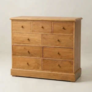 Rowan solid teak dresser with clean lines and traditional wooden drawer design