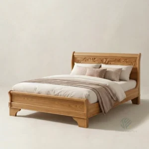 Selene teak bed frame with elegant solid wood design handcrafted in Indonesia