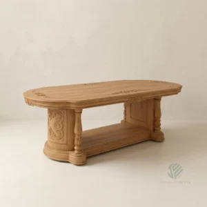 Teak dining table with carved base design
