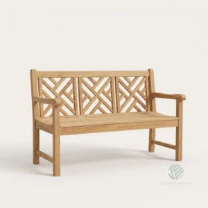 Trellis teak garden bench with lattice back handcrafted from solid Indonesian teak wood