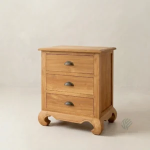 Vega teak nightstand featuring a minimalist solid wood structure suitable for contemporary bedrooms