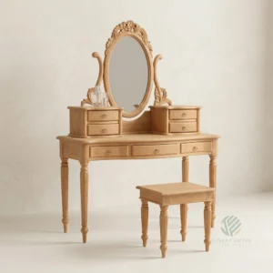 Victoria solid teak vanity dressing table with mirror and drawer storage handcrafted in Jepara Indonesia